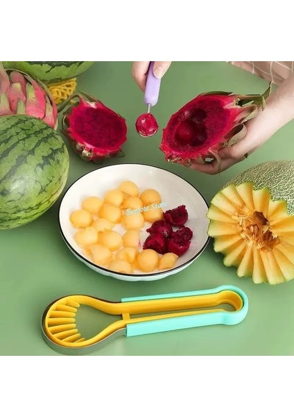 Yeşil 4 In 1 Kavun Balye Kepçe Seti Paslanmaz Çelik Karpuz Kesici Meyve Sebze Aracı Set Meyve Scooper Tohum Sökücü Meyve Dilimleme (Yurt Dışından) indirimleri