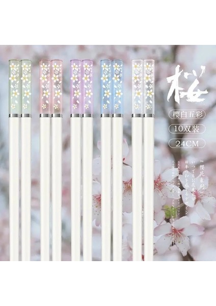 Pembe-Sıyah 5 Çift Beş-Beyaz Japon Çin Yemek Çubukları Suşi Çubukları Yeniden Kullanılabilir Metal Kore Yemek Çubukları Seti Sağlıklı Alaşım Sofra (Yurt Dışından)