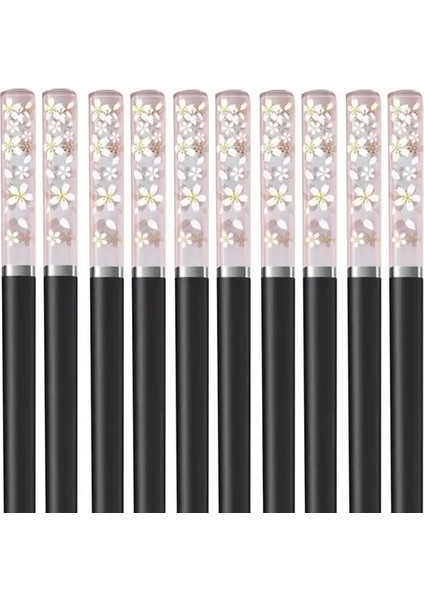 Pembe-Sıyah 5 Çift Beş-Beyaz Japon Çin Yemek Çubukları Suşi Çubukları Yeniden Kullanılabilir Metal Kore Yemek Çubukları Seti Sağlıklı Alaşım Sofra (Yurt Dışından)