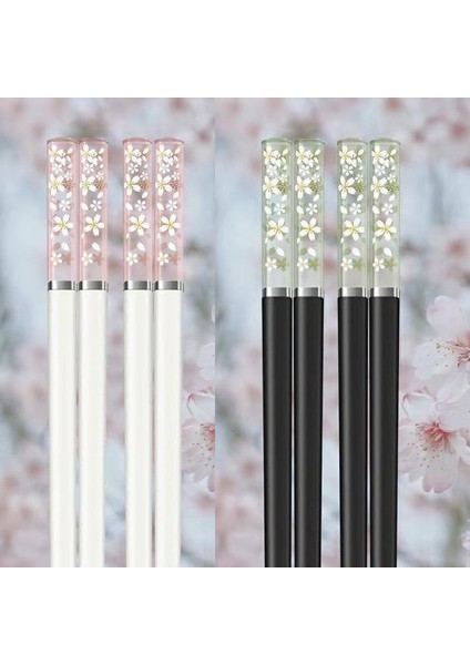 Pembe-Sıyah 5 Çift Beş-Beyaz Japon Çin Yemek Çubukları Suşi Çubukları Yeniden Kullanılabilir Metal Kore Yemek Çubukları Seti Sağlıklı Alaşım Sofra (Yurt Dışından)