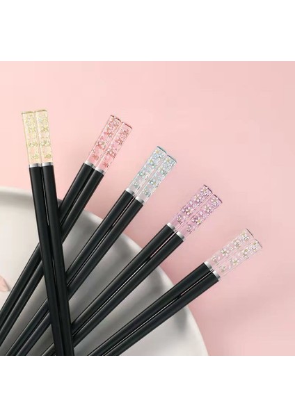 Pembe-Sıyah 5 Çift Beş-Beyaz Japon Çin Yemek Çubukları Suşi Çubukları Yeniden Kullanılabilir Metal Kore Yemek Çubukları Seti Sağlıklı Alaşım Sofra (Yurt Dışından)
