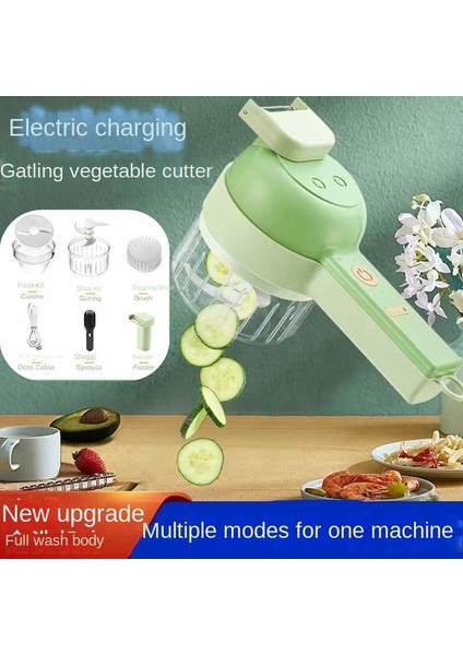 Yeşil Çok Fonksiyonlu El Elektrikli Sebze Dilimleme Makinesi, 4'ü 1 Arada Meyve, Havuç ve Patates Elektrikli Parçalayıcı Tip-C Şarj (Yurt Dışından)