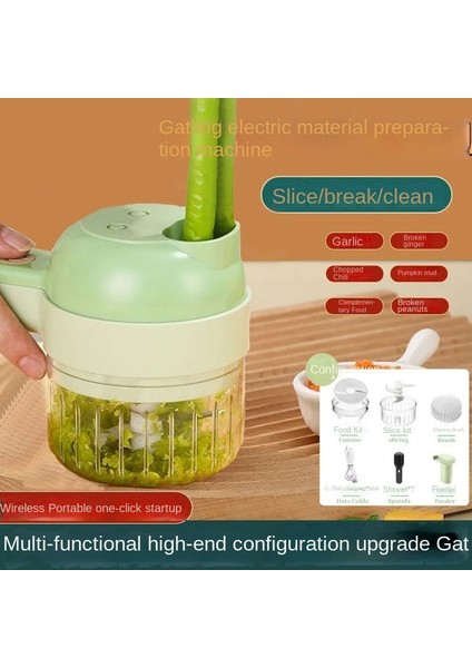 Yeşil Çok Fonksiyonlu El Elektrikli Sebze Dilimleme Makinesi, 4'ü 1 Arada Meyve, Havuç ve Patates Elektrikli Parçalayıcı Tip-C Şarj (Yurt Dışından) modelleri