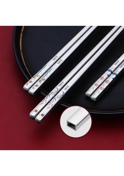 304T-C 1 Çift 316 Paslanmaz Çelik Çubuklar Kaymaz Çin Yemek Çubukları Ev Metal Yemek Çubukları Suşi Çubukları Mutfak Sofra (Yurt Dışından)