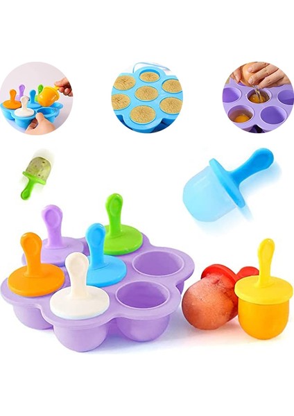 Blue-7pcs 1 Adet 7 Delik Dıy Dondurma Pops Silikon Kalıp Dondurma Topu Makinesi Popsicles Kalıpları Bebek Meyve Sarsıntı Ev Mutfak Aksesuarları Aracı (Yurt Dışından) fırsatları