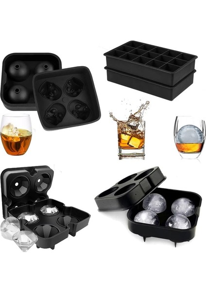 Altın Kare Kafatası Buz Kalıp Silikon Buz Küpü Tepsi Buz Topu Makinesi Viski Yaz Içecekler Parti Bar Aksesuarları (Yurt Dışından) fiyatları