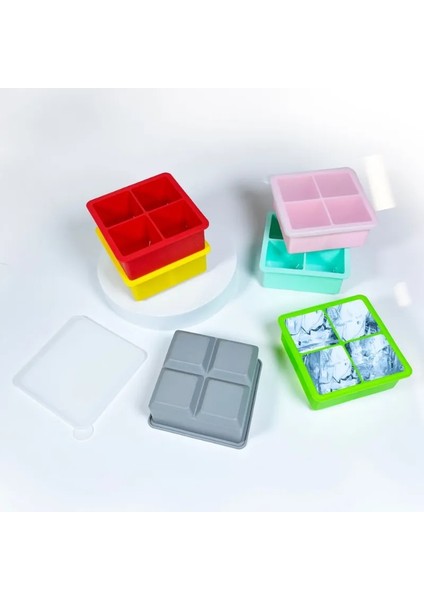 Mor Kapaklı 4 Izgaralar Büyük Buz Küpü Yapımcısı Kapaklı Tepsi Silikon Kare Viski Kokteyl Brendi Için Buz Kalıbı Büyük Buz Tepsisi Buz Küpü Kalıbı (Yurt Dışından) indirimleri