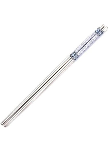 Gümüş 1 Çift Mavi ve Beyaz Baskı ile Çubuklarını Çelik Çubuklarını Mutfak Sofra Çubuklarını Çelik Gıda Çubuklarını (Yurt Dışından)