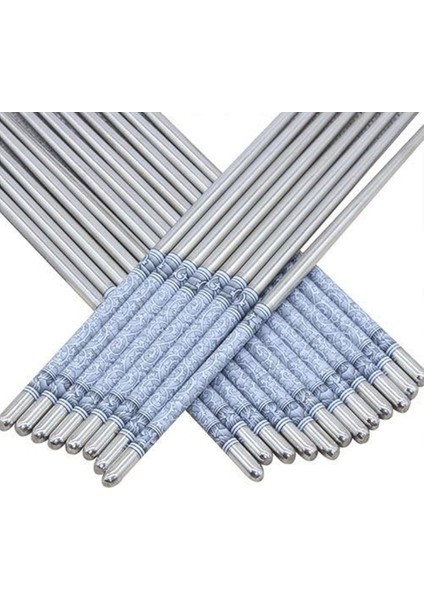 Gümüş 1 Çift Mavi ve Beyaz Baskı ile Çubuklarını Çelik Çubuklarını Mutfak Sofra Çubuklarını Çelik Gıda Çubuklarını (Yurt Dışından) modelleri