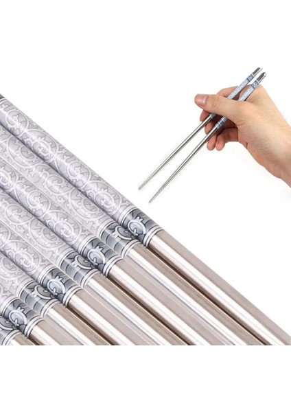 Gümüş 1 Çift Mavi ve Beyaz Baskı ile Çubuklarını Çelik Çubuklarını Mutfak Sofra Çubuklarını Çelik Gıda Çubuklarını (Yurt Dışından) fırsatları