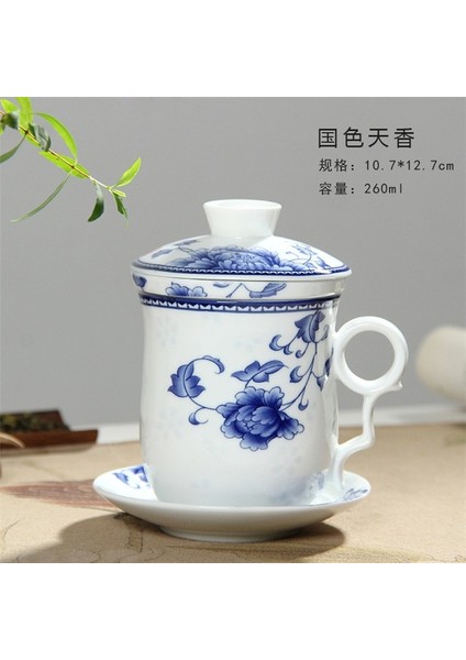 Grande Corniche Retro Çin Mavi Beyaz Porselen Çay Bardağı Seti Tabağı Kapaklı Demlik 260 ml Seramik Çay Fincanı Çay Filtresi ile (Yurt Dışından)