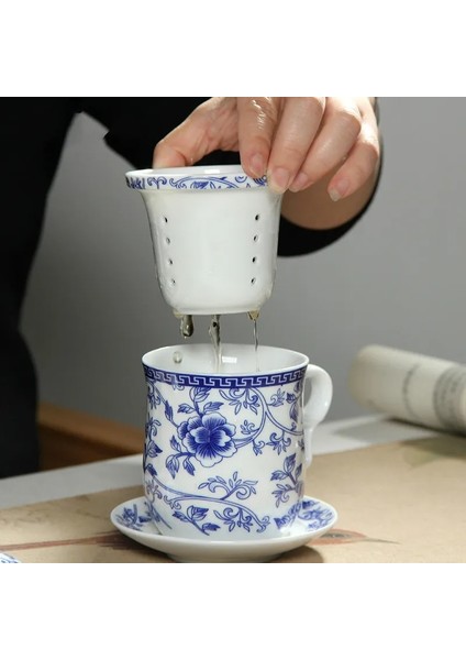 Grande Corniche Retro Çin Mavi Beyaz Porselen Çay Bardağı Seti Tabağı Kapaklı Demlik 260 ml Seramik Çay Fincanı Çay Filtresi ile (Yurt Dışından) fiyatları