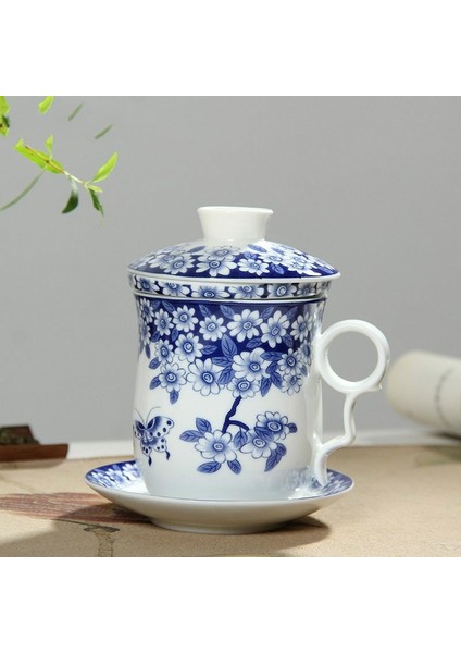 Grande Corniche Retro Çin Mavi Beyaz Porselen Çay Bardağı Seti Tabağı Kapaklı Demlik 260 ml Seramik Çay Fincanı Çay Filtresi ile (Yurt Dışından) modelleri