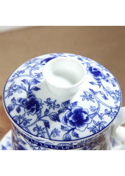 Grande Corniche Retro Çin Mavi Beyaz Porselen Çay Bardağı Seti Tabağı Kapaklı Demlik 260 ml Seramik Çay Fincanı Çay Filtresi ile (Yurt Dışından) indirimleri