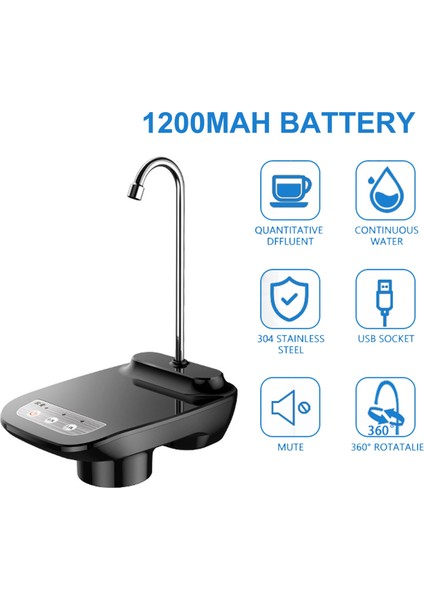 Siyah Elektrikli Su Sebili Pompası Otomatik Su Kovası Şişe Pompası USB Şarj Edilebilir Namlulu Su Galon Pompası Standı ile (Yurt Dışından) modelleri