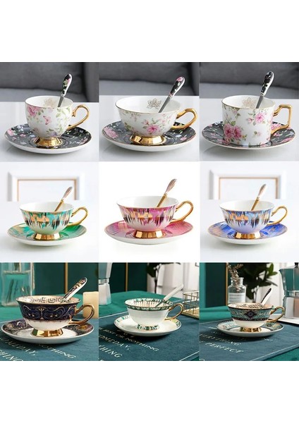 24 Lüks Kemik Çini Kahve Fincan Tabağı Kaşık Ingiliz Porselen Çay Bardağı Boyalı Çiçek Kuş Seramik Cafe Kupa Drinkware Hediye (Yurt Dışından)
