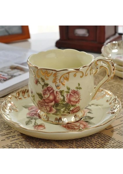 Fincan Çanak Pastoral Gül Kemik Çini Çay Bardağı Tabağı Kaşık Seti Avrupa Porselen Kahve 200 ml Kupa Tepsisi Cafe Bardak Parti Drinkware (Yurt Dışından)