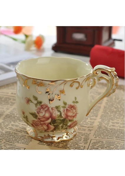 Fincan Çanak Pastoral Gül Kemik Çini Çay Bardağı Tabağı Kaşık Seti Avrupa Porselen Kahve 200 ml Kupa Tepsisi Cafe Bardak Parti Drinkware (Yurt Dışından)