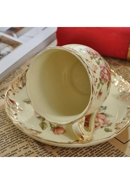Fincan Çanak Pastoral Gül Kemik Çini Çay Bardağı Tabağı Kaşık Seti Avrupa Porselen Kahve 200 ml Kupa Tepsisi Cafe Bardak Parti Drinkware (Yurt Dışından)
