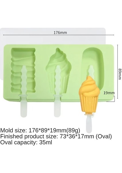 Yeşil-Oval Sevimli Karikatür Silikon Dondurma Kalıp Kapaklı Popsicle Kalıp Buz Küpü Makinesi Buz Tepsisi Kalıp Yaz Dondurma Makinesi (Yurt Dışından)