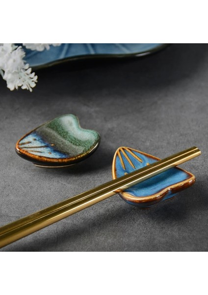 01 Lotus Yaprağı ve Çiçek Şekilli Retro Seramik El Sanatları Çubuk Tutucu Yaratıcı Kalp Kaşık Çatal Dinlenme Küçük Ev Süsler Tutucu (Yurt Dışından)