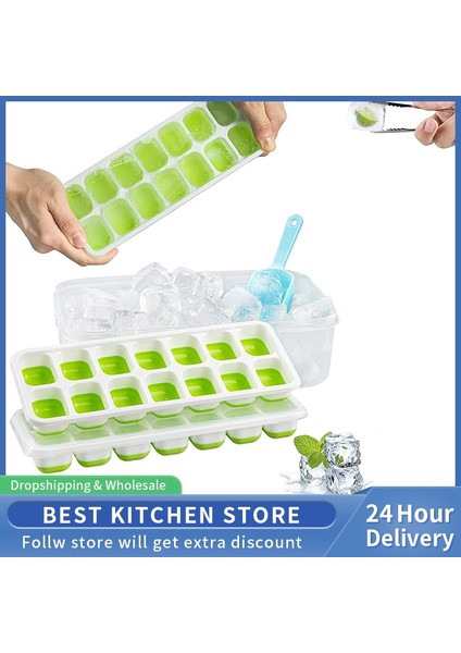 Yeşil Buz Küpü Tepsi 14 Izgara Silikon Buz Küpü Tepsi Buz Makinesi Kalıp Tepsileri Kapaklı Konteynerler Yaratıcı Buz Küpü Dıy Kalıptan Çıkarılması Kolay (Yurt Dışından) fiyatları