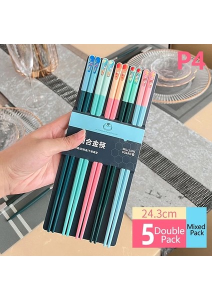 -P4 5pairs Yeniden Kullanılabilir Beş Renkli Yemek Çubukları Suşi Gıda Çok Renkli Çubuklar Ev Sofra (Yurt Dışından)