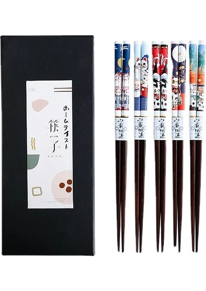 5 Çift Japon Tarzı Yemek Çubukları Kaymaz, Anti-Küf Sivri Bambu Yemek Çubukları Seti Ev Yüksek Dereceli Masif Ahşap Hediye Kutusu Ihracat (Yurt Dışından) modelleri