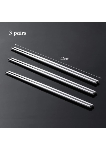 3 Pairs Yuvarlak Paslanmaz Çelik Çin Çubuklarını Kaymaz Yüksek Sıcaklık Japon Suşi Kore Erişte Gıda Çubukları Mutfak Pişirme Araçları (Yurt Dışından)