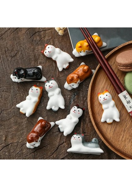 03 Japon Tarzı Sıraltı Seramik Sevimli Köpek Çubuk Tutucu Sofra Restoran Mutfak Için Basit Oval Kaşık Braketi Gereçler (Yurt Dışından)