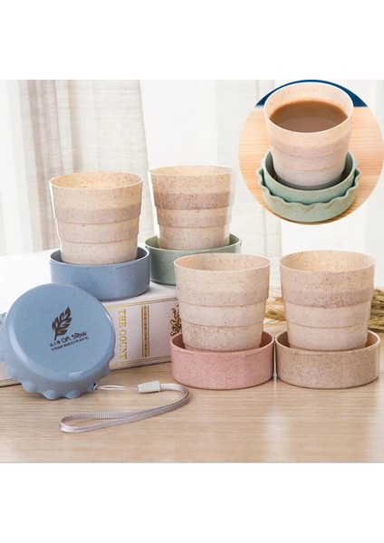 Pembe 130 ml Açık Geri Çekilebilir Seyahat Kahve Fincanı Buğday Samanı Teleskopik Katlanır Çay Fincanı Taşınabilir Etkinlikler Katlanır Su Bardakları (Yurt Dışından)