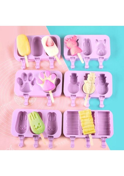 Kardan Adam Silikon Dondurma Kalıp Popsicle Kalıp Sevimli Karikatür Hayvan Buz Pop Kalıp Kapaklı ve Çubuklu Yeniden Kullanılabilir Dıy Yapımı Yaz Sık Kullanılanlar (Yurt Dışından)
