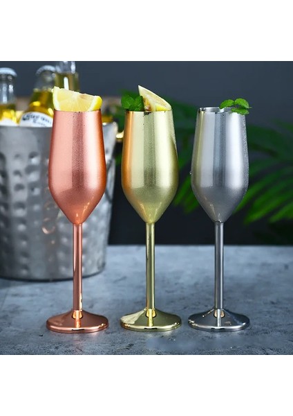 220ML3 301-400ML Paslanmaz Çelik Şampanya Kadehi Şarap Bardağı Kokteyl Cam Yaratıcı Metal Şarap Bardağı Bar Restoran Kadeh Gül Altın (Yurt Dışından)