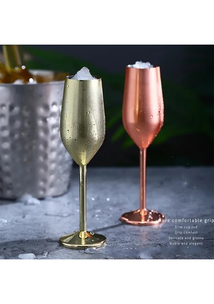 220ML3 301-400ML Paslanmaz Çelik Şampanya Kadehi Şarap Bardağı Kokteyl Cam Yaratıcı Metal Şarap Bardağı Bar Restoran Kadeh Gül Altın (Yurt Dışından)