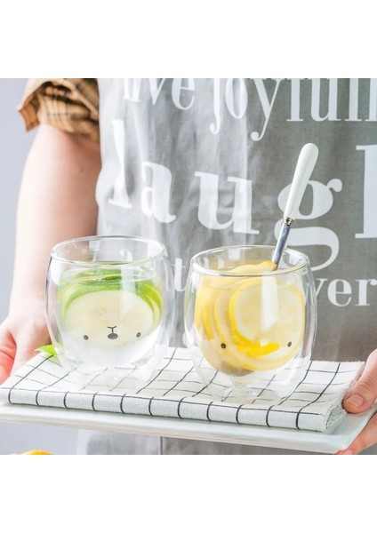 Donuk Ayı 201 300ML Novlety 270ML Çift Katmanlı Kahve Fincanı Yüksek Borosilikat Cam Soğuk Içecek Kupası Sıcak Içecek Kupası Sevimli Kedi Ayı Süt Çay Bardağı (Yurt Dışından)