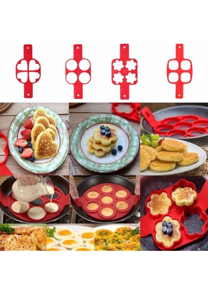 Çiçek Yapışmaz Gözleme Yapımcısı Yumurta Halkası Yapımcısı 4 Delik Silikon Gözleme Kalıp Kızartma Yumurta Kalıp Dıy Kare Kalp Daire Çiçek Mutfak Aletleri (Yurt Dışından)