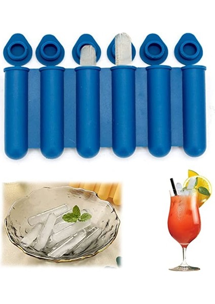 Mavi Su Dondurma Küpü Kalıpları Makinesi Tepsi Silikon Mini 6 Kavite Uzun Buz Çubukları Viski Içecekler Ayı Pops Popsicle Kalıp Kapaklı (Yurt Dışından)