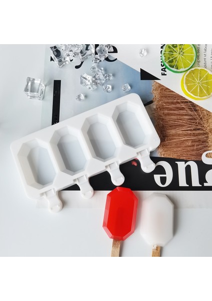 D-Beyaz Silikon Dondurma Kalıp Buz Yapıcı 4 Delik Popsicle Küp Çikolata Tepsisi Kalıpları Mücevher Kalıp Sevgililer Günü Hediyesi Elmas Pişirme Araçları (Yurt Dışından)