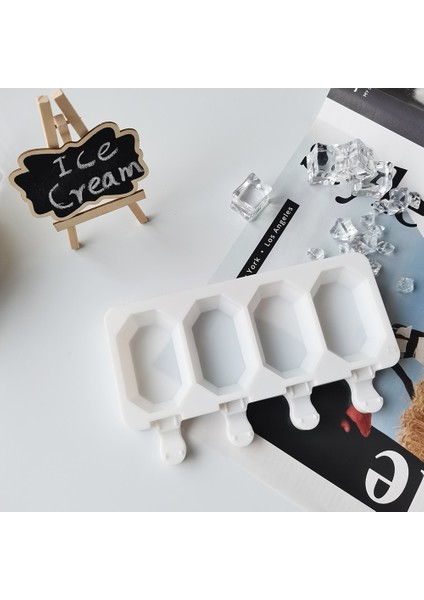 D-Beyaz Silikon Dondurma Kalıp Buz Yapıcı 4 Delik Popsicle Küp Çikolata Tepsisi Kalıpları Mücevher Kalıp Sevgililer Günü Hediyesi Elmas Pişirme Araçları (Yurt Dışından)