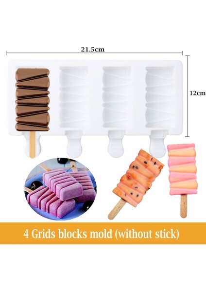 08 4/8 Hücre Silikon Magnum Kek Kalıbı Silikon Dondurma Kalıp Popsicle Kalıpları Dıy Buz Kalıbı Buz Pop Maker Soğutucu Tahta Çubuklarla (Yurt Dışından)