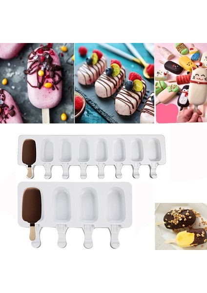 08 4/8 Hücre Silikon Magnum Kek Kalıbı Silikon Dondurma Kalıp Popsicle Kalıpları Dıy Buz Kalıbı Buz Pop Maker Soğutucu Tahta Çubuklarla (Yurt Dışından)