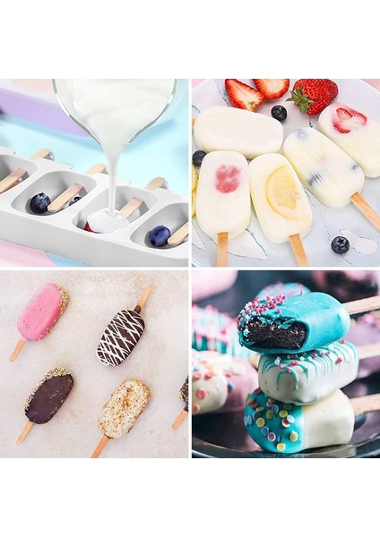 08 4/8 Hücre Silikon Magnum Kek Kalıbı Silikon Dondurma Kalıp Popsicle Kalıpları Dıy Buz Kalıbı Buz Pop Maker Soğutucu Tahta Çubuklarla (Yurt Dışından)