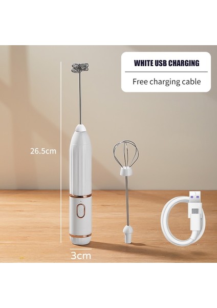 Beyaz USB Şarj Edilebilir Süt Köpürtücü Elektrikli Yumurta Çırpma Yumurta Çırpıcı Çift Yaylı Çırpma Kafası Elektrikli Kahve Süt Köpürtücü (Yurt Dışından)