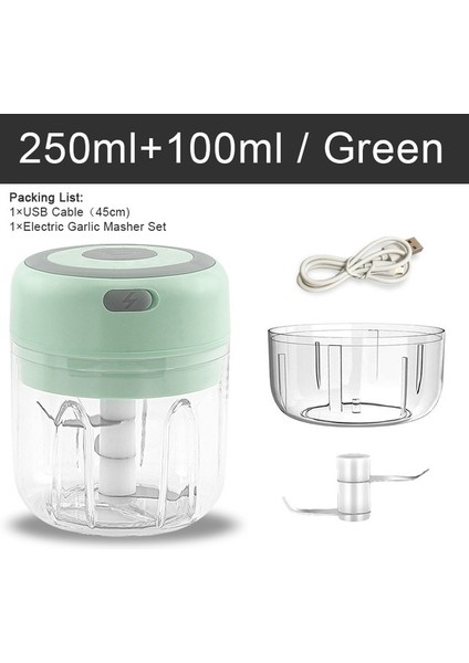 Yeşil 2 Bardak 250 ml Elektrikli Sarımsak Kırıcı Paslanmaz Çelik Kablosuz Baharat ve Baharat Doğrama Makinesi Sebze Salatası Biber Havuç Et (Yurt Dışından)