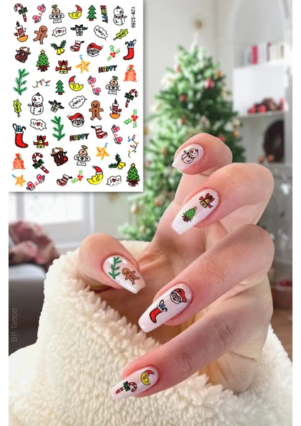 BP Tattoo Noel Baba Yılbaşı Tırnak Süsü Santa Claus Nail Art