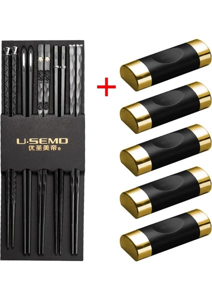 45G-1 5 Çift Japon Çin Yemek Çubukları Gıda Suşi Çubukları Yeniden Kullanılabilir Kore Yemek Çubukları Seti Metal Alaşım Sofra Palillos Chinos (Yurt Dışından)