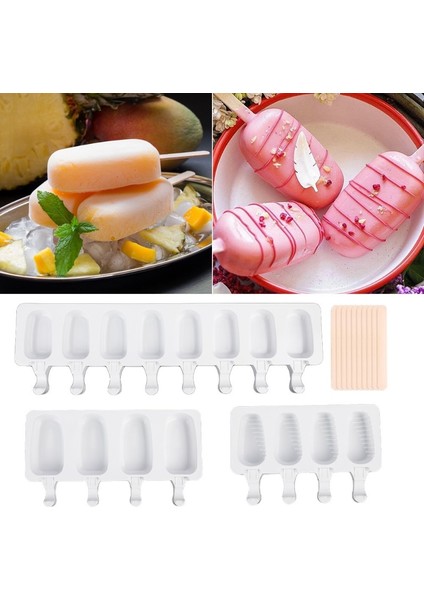 06 4-Cavity Pişirme Mini Silikon Dondurma Kalıpları Popsicle Kalıpları Kek Çikolata Cakesicle Kalıp Dıy Buz Pops Oval (Yurt Dışından) modelleri