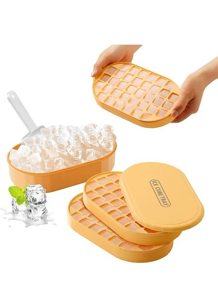 Sarı 2-72PCS Ice Cube 72 Izgaralı Buz Küpü Kalıp Seti, Buzdolabı Için Buz Küpü Tepsisi, Kaşıklı, Kapaklı ve Kılıflı, Bpa Içermeyen, Istiflenebilir, Kolay Çıkarılabilir, (Yurt Dışından)