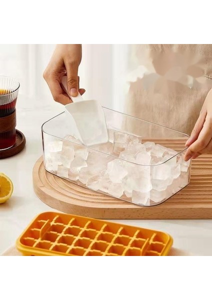 Sarı 64 Hücre Mini ve Plastik Buz Kapları Basın Kutusu Kapak Tepsisi Dokunmatik Kare Kalıp ve Mutfak Depolama Bar Buz Küpü Makinesi ile Tek Tip (Yurt Dışından)