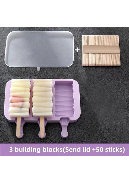 3 Yapı Taşları Silikon Dondurma Kalıp Buzlu Şeker Siyam Kalıpları Kapaklı Dıy Ev Yapımı Buz Lolly Kalıp Karikatür Sevimli Görüntü El Yapımı Mutfak Aletleri (Yurt Dışından)